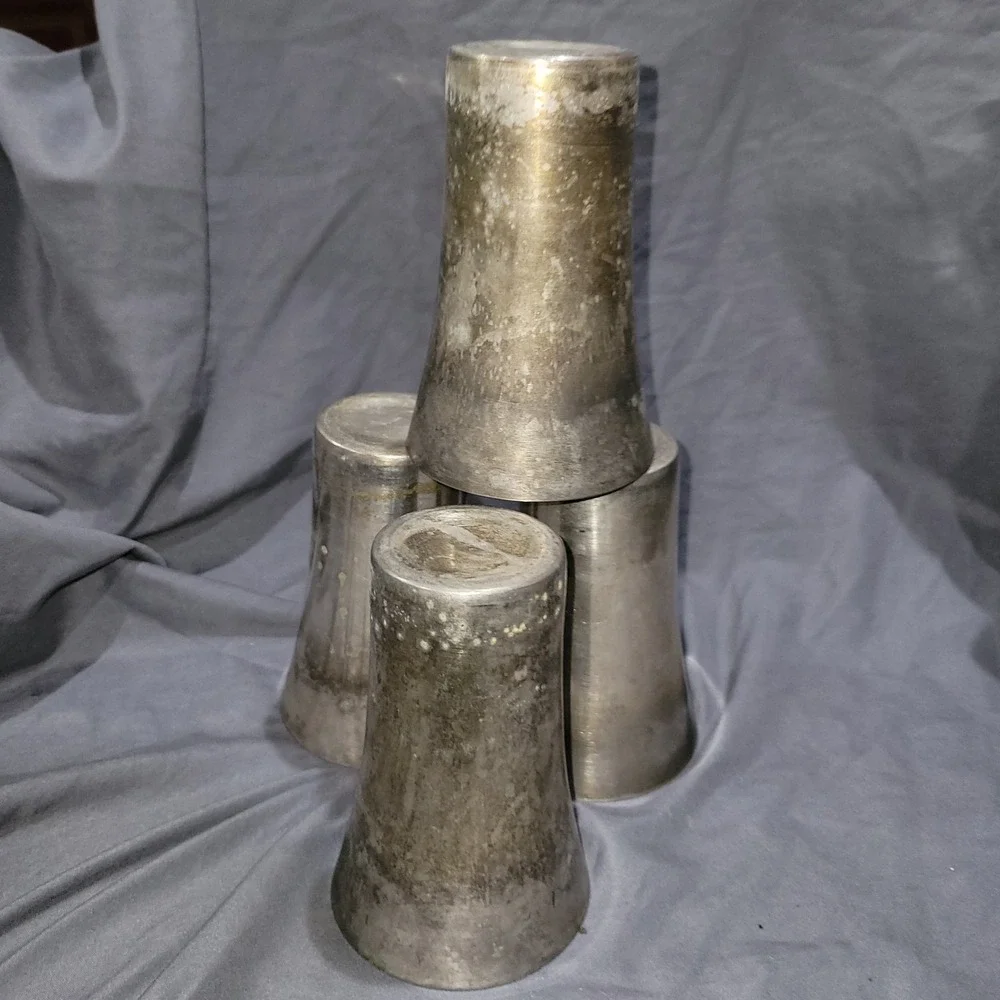 Set Of 4 Vintage Nickel Silver Tumblers Cups Metal Drinkware Bar